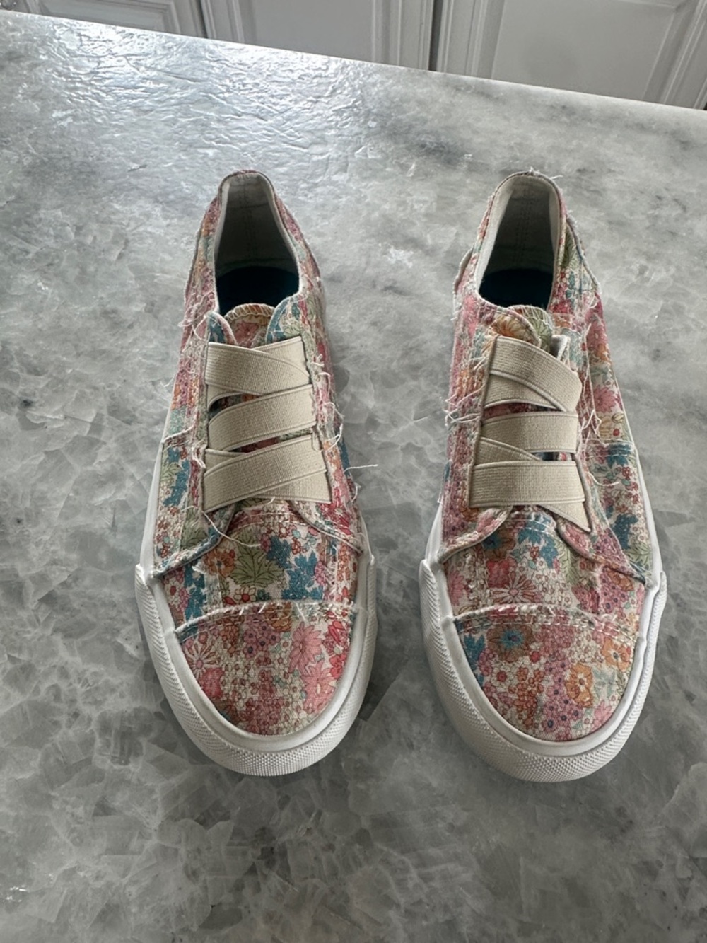 Blowfish Floral Canvas Slip-On Sneakers in Pink, Blue & Cream